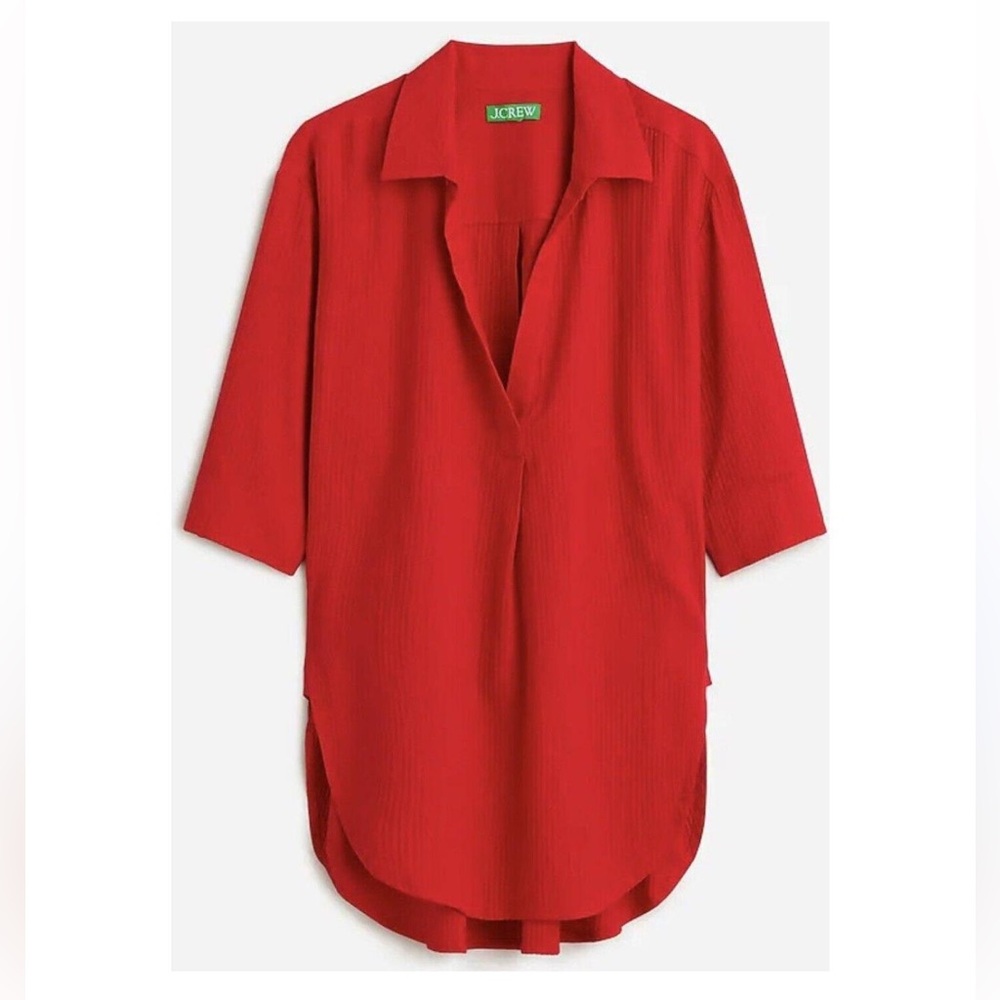 J. Crew Red Popover Lightweight Shirt in Airy Gauze Size M
